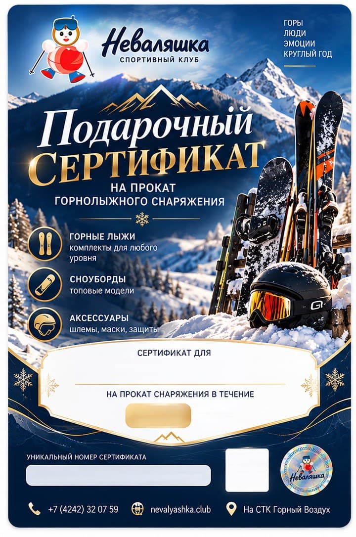 Подарочный сертификат на прокат горнолыжного снаряжения